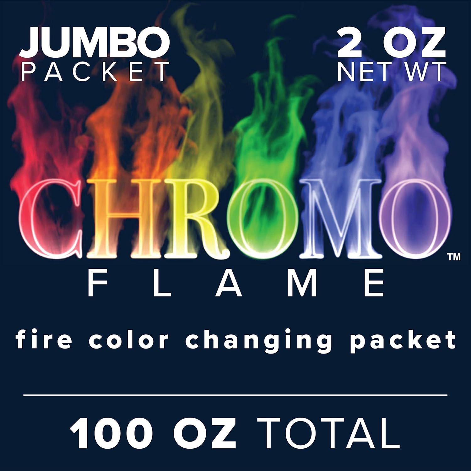 CHROMO FLAME Fire Color Changing Packets for Fire Pit, Campfire, Bonfire, Outdoor Fireplace | Magic, Rainbow, Colorful, Mystic Flames | 100 oz Total, 50 Count of 2 oz Jumbo Packets