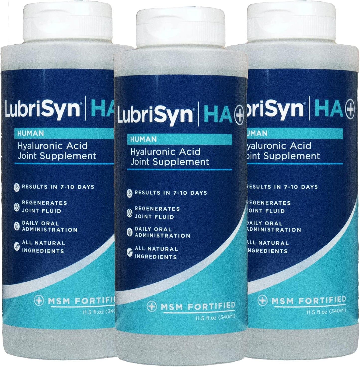 Lubrisyn HA with MSM - Proprietary Vegan Joint Relief Edible Supplement Made in USA for Humans - 3 Pack, 90 Day Supply of Liquid Hyaluronic Acid Formula for Healthy Joints
