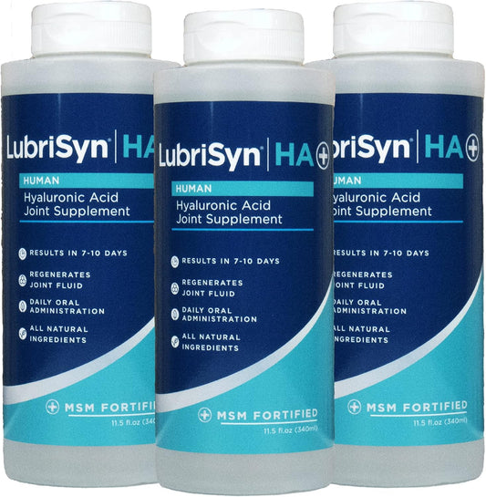 Lubrisyn HA with MSM - Proprietary Vegan Joint Relief Edible Supplement Made in USA for Humans - 3 Pack, 90 Day Supply of Liquid Hyaluronic Acid Formula for Healthy Joints