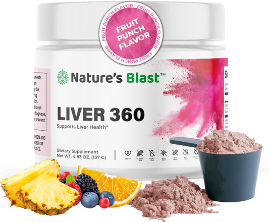 Liver 360 - Fruit Punch Flavored Liver Powder Supplement with Artichoke Extract, Turmeric, and Milk Thistle, Liver Cleanse Detox & Repair Formula, 1 Bottle