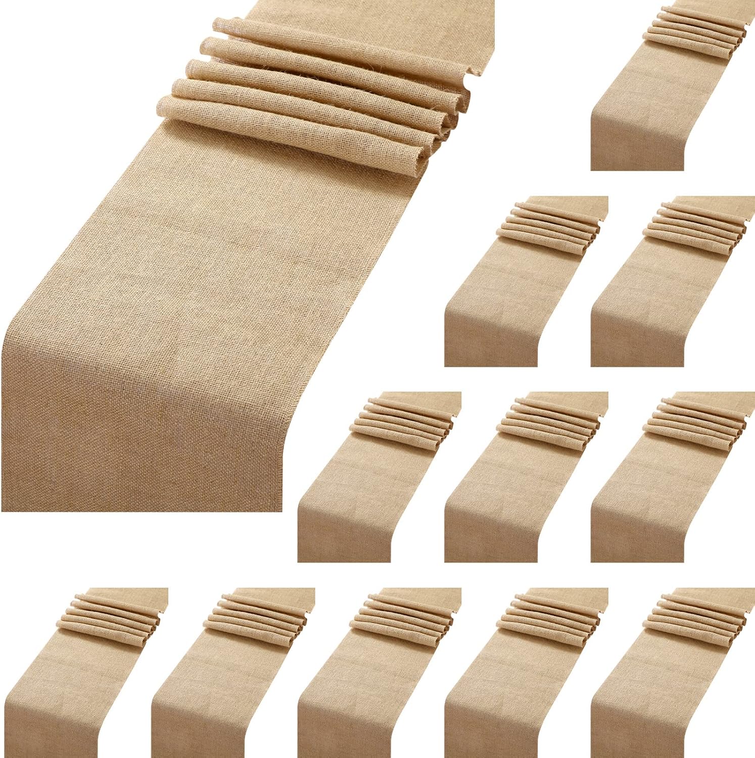 12 Pack Burlap Table Runners 12 x 108 Inches Farmhouse Khaki Jute Runner Rustic Country Wedding Burlap Table Runners for Birthday Engagement Party Home Dining Kitchen Decorations