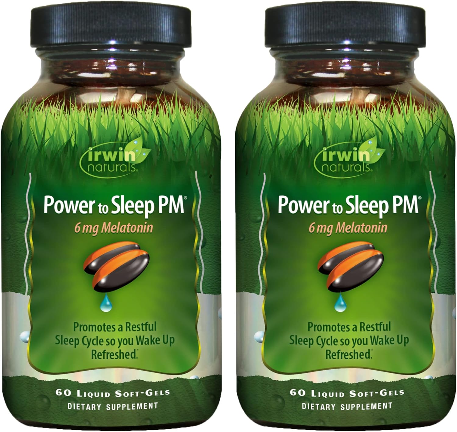 Irwin Naturals Power to Sleep PM - 60 Liquid Soft-Gels, Pack of 2 - with 6mg Melatonin, GABA, Ashwagandha, Valerian Root & L-Theanine - 60 Total Servings