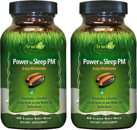 Irwin Naturals Power to Sleep PM - 60 Liquid Soft-Gels, Pack of 2 - with 6mg Melatonin, GABA, Ashwagandha, Valerian Root & L-Theanine - 60 Total Servings