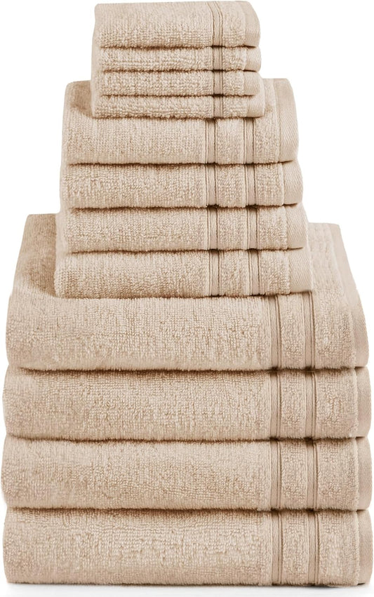 Comfort Spaces Bathroom Towel Set of 12 Piece Luxury Bath Towel Set 4 Hand Towel for Bathroom 4 Washcloth 4 Large Bath Towel Sets 100% Cotton Quick Dry Towel Zero Twist Soft Lightweight Beige Tan