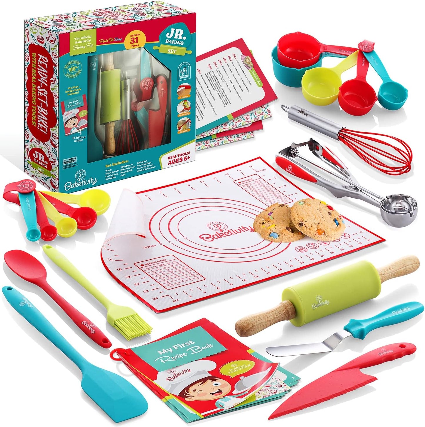 Baketivity 31-Piece Kids Baking Tools Set \u2013 Real Cooking Utensils for Children \u2013 Safe, Durable, and Fun Kitchen Accessories \u2013 Gift for Young Chefs