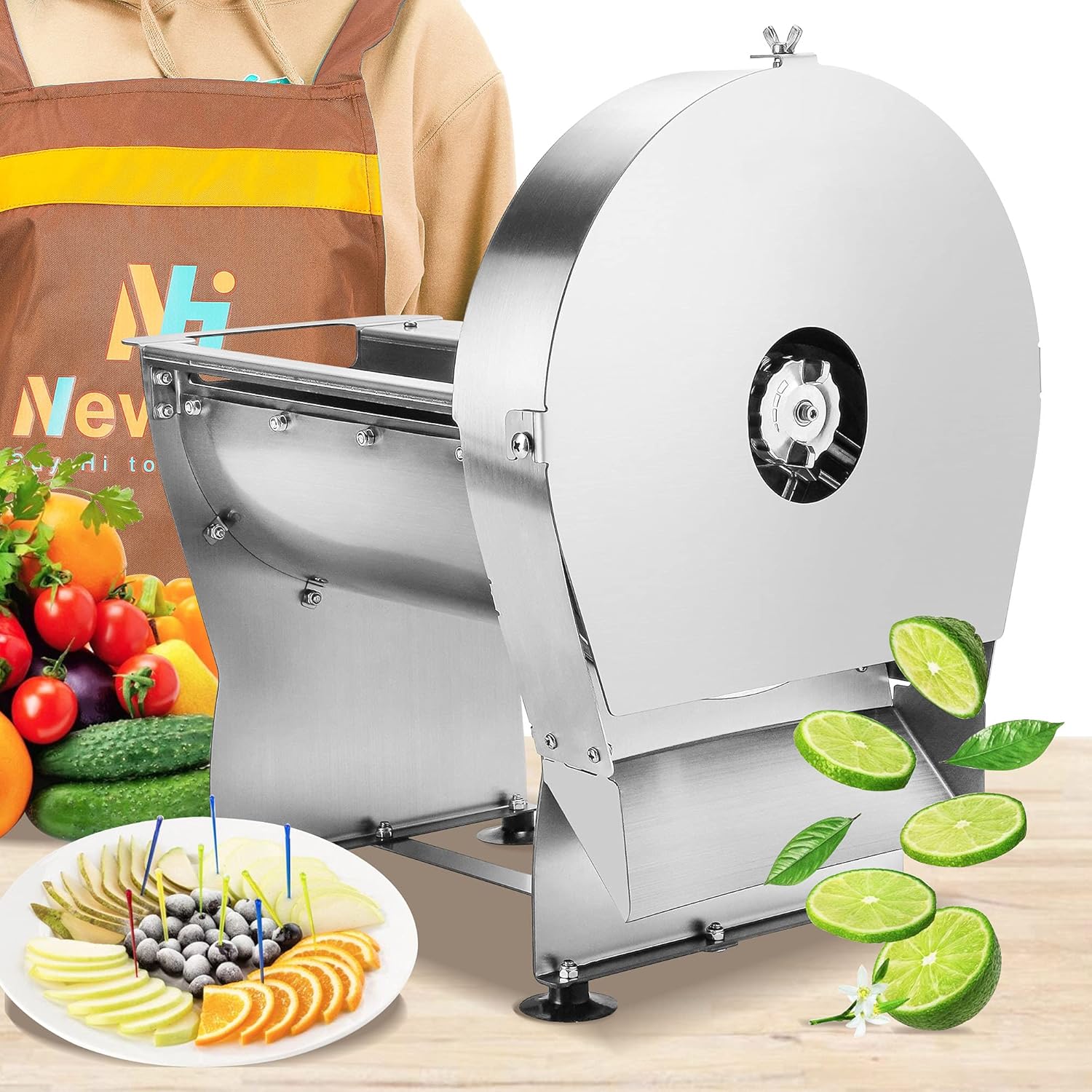 Newhai 0-10mm Commercial Onion Slicer Potato Chips Sweet Potato Tomato Slicing Machine Electric Cabbage Shredder Machine Vegetable Fruit Processor 0-0.4\u2019\u2019 Stainless Steel