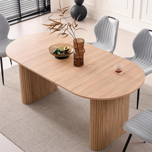 Lecafur HL 70.8" Oval Dining Table for 4 6 Person, Modern Farmhouse Kitchen Dinner Table for Breakfast Dining Receiption Room (Only Table), Natural