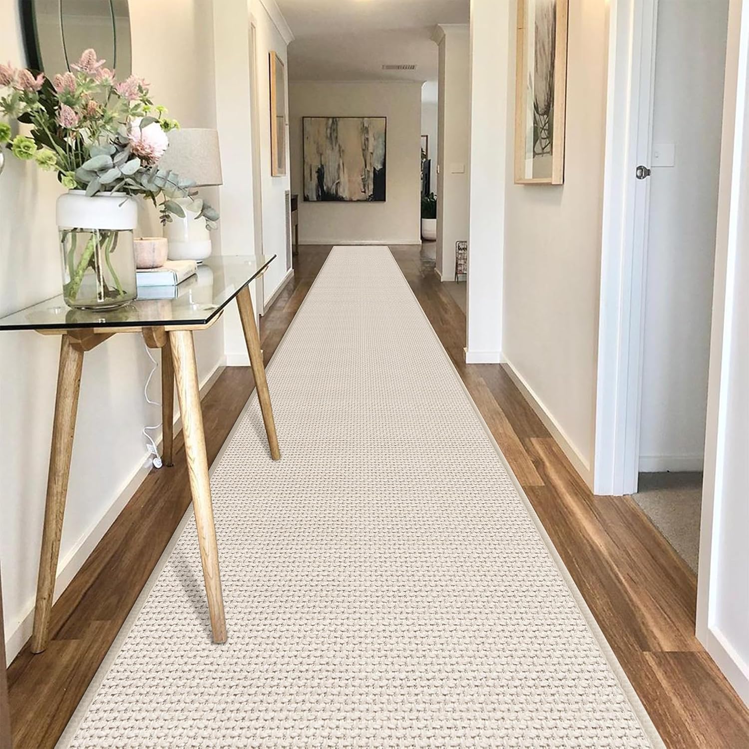 GOYLSER 20 ft Extra Long Runner Rugs for Hallways, Rubber Backed Kitchen Floor Mat Non Slip, Absorbent Beige Entry Way Runner Rugs Indoor