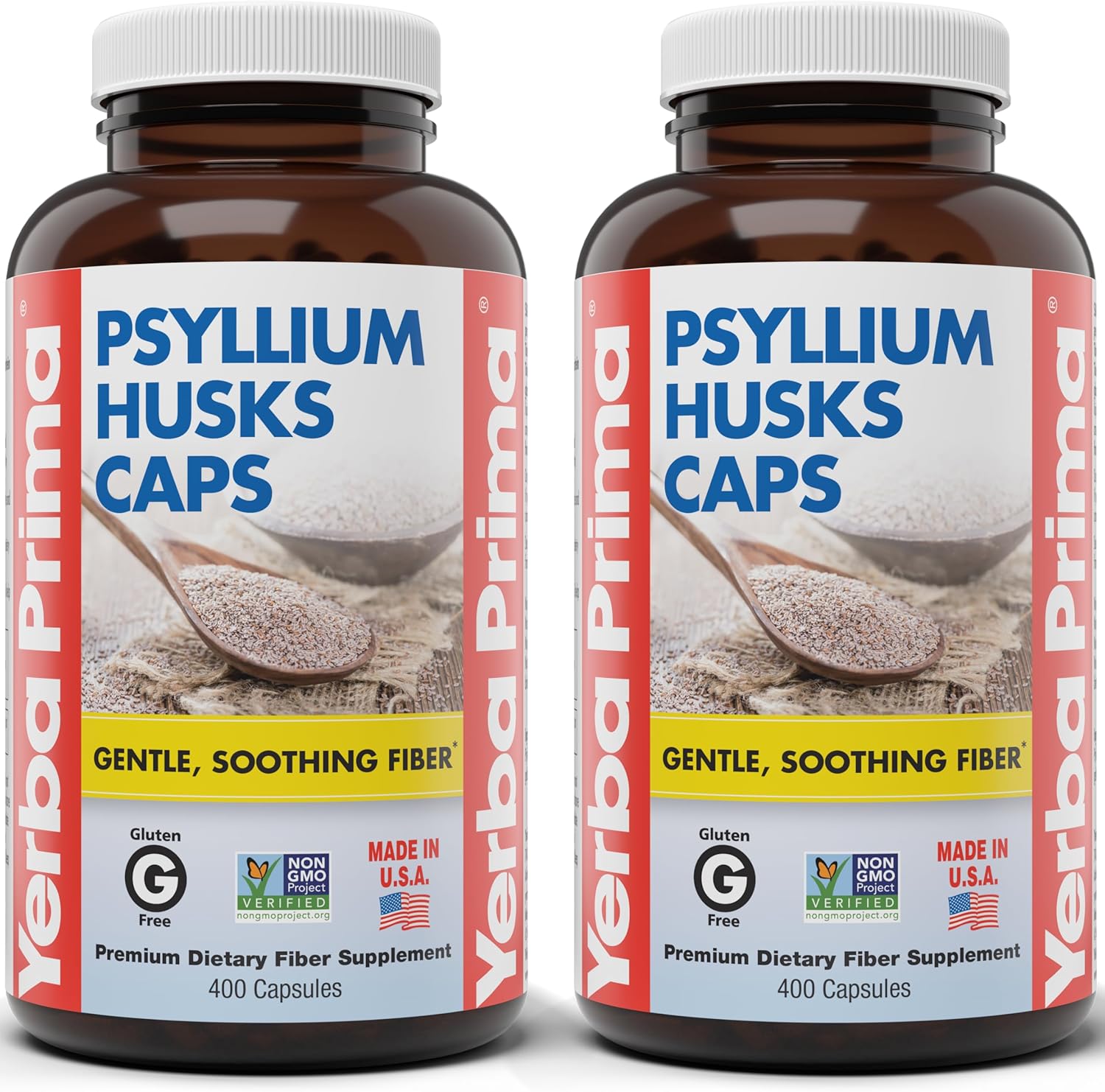 Yerba Prima Psyllium Husks Caps, 625 mg, 400 Capsules (Pack of 2) - Natural Fiber for Men and Women - Regularity Support Supplement