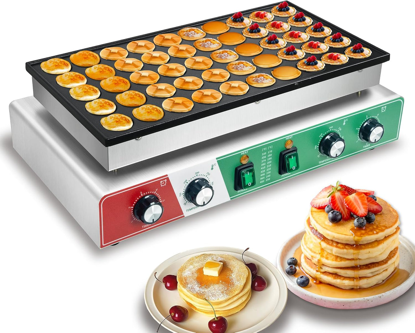 Mini Dutch Pancake Maker, 50PCS Electric Nonstick Pancake Maker Machine 1800W, Muffin Maker Machine with 2 Thermostats & 2 Timers Separate Control for Home