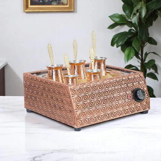 Traditional Handcrafted Copper Sand Coffee Maker Machine – With 5-Pots – 1000 Watt, 110 Volt – Authentic Turkish Coffee Experience