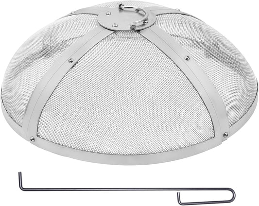 Fire Pit Spark Screen Round 27", Reinforced Heavy Duty Steel Metal Cover, Outdoor Firepit Lid, Easy-Opening Top Screen Covers Round with Ring Handle for Outdoor Patio Fire Pits Backyard