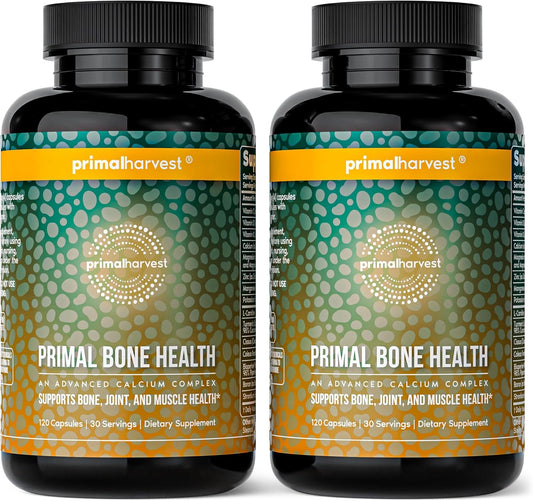 Primal Harvest 2 Pack, Primal Bone Health Calcium Carbonate Bone Health Complex for Men & Women with Calcium, Magnesium, Zinc, Manganese, Potassium, & L-Carnitine (240 Capsules)