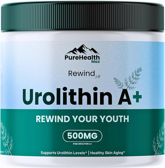 Rewind Urolithin A Supplement - Mitopure A+ Advanced Longevity Mitochondrial Nutrition Formula | Anti Aging Cellular Supplements for Men and Women - 60 Capsules to Reverse Timeline with Healthy Aging