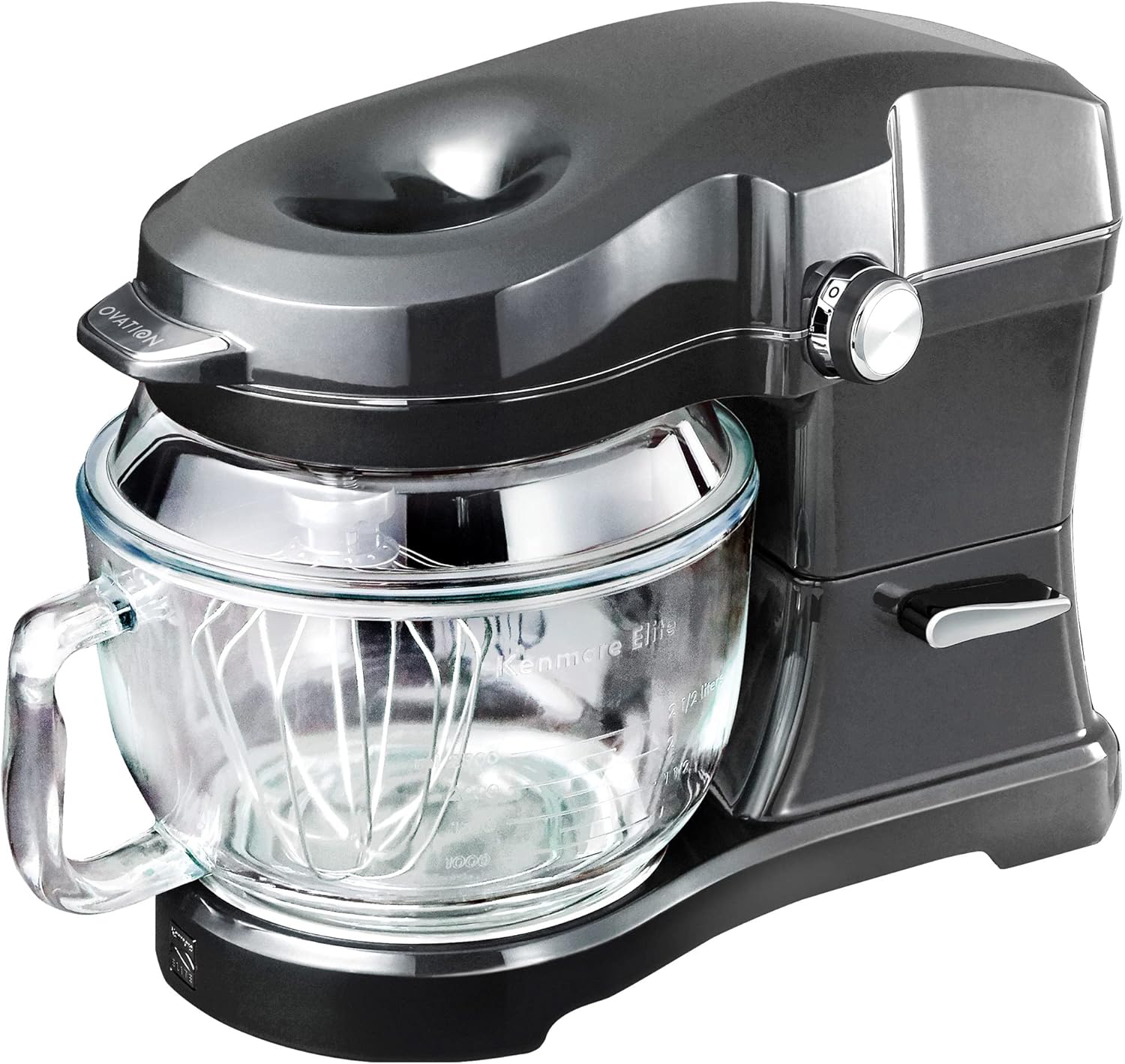 Kenmore 500W Oviation Stand Mixer - 10 Speed Mixing, Tilt-Head, 5QT Handheld Glass Bowl With Pouring Top Splash Guard, Flat Beater, Whisk, Dough Hook Attachments Countertop Kitchen Appliance, Grey