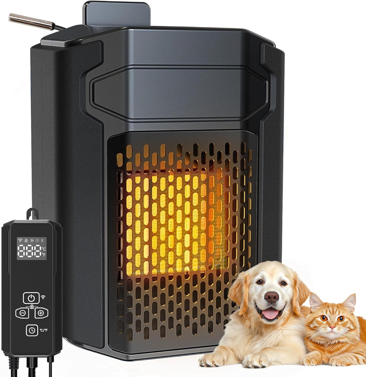 Kiroto Outdoor Dog House Heater With Thermosta - Outdoor Pet House Heater with WIFI, 500 Watt With 2.03FT External Temperature Probe for Outside Dog House