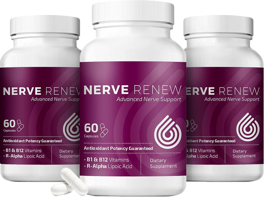 NERVE RENEW Advanced Nerve Support - 300mg Stabilized R-Alpha Lipoic Acid, Vitamin B Complex, Benfotiamine, Herbs for Fast-Acting Support - 3 Pack