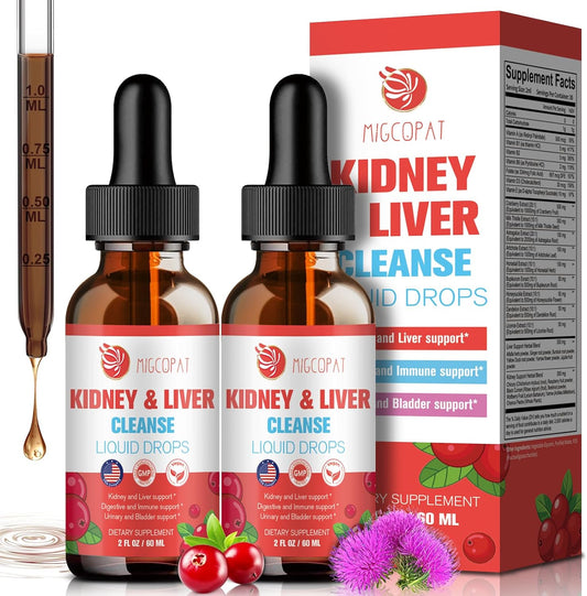 Kidney and Liver Cleanse Detox & Repair Drops - 2 Pack (60ml Each), Cranberry & Milk Thistle Supplement with Artichoke, Astragalus - Natural Herbal Support for Liver, Kidney & Urinary Tract Health