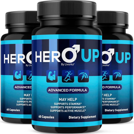 (3 Pack) Hero Up Capsules - Official HeroUp Supplement Pills For Men - Maximum Strength Energy Support, All Natural Hero Up Vitamins Support For Overall Health & Wellness, 180 Capsules For 3 Months