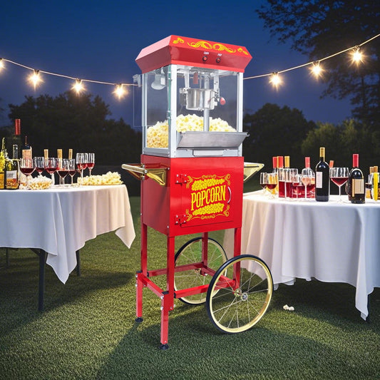 8oz Popper with Stainless-steel Kettle,  Popcorn Machine with Cart，Heated Warming Deck, and Old Maids Drawer,Red