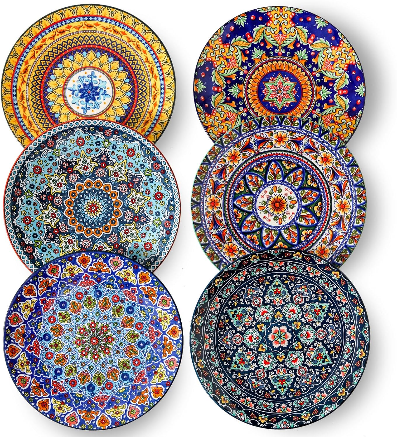 glowworm Dinner Plates, 10.5 Inch Ceramic Plates Set of 6 for Steak, Snacks, Pizza, Cake, Colorful Serving Dishes for Kitchen, Microwave, Oven & Dishwasher Safe, Bohemian