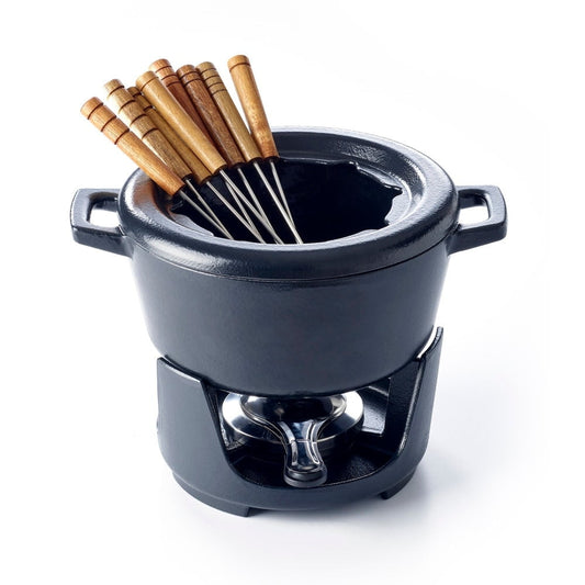 Alva  Nori Cast Iron Round Fondue Pot Set with 8 Fondu Forks, 2 Quart