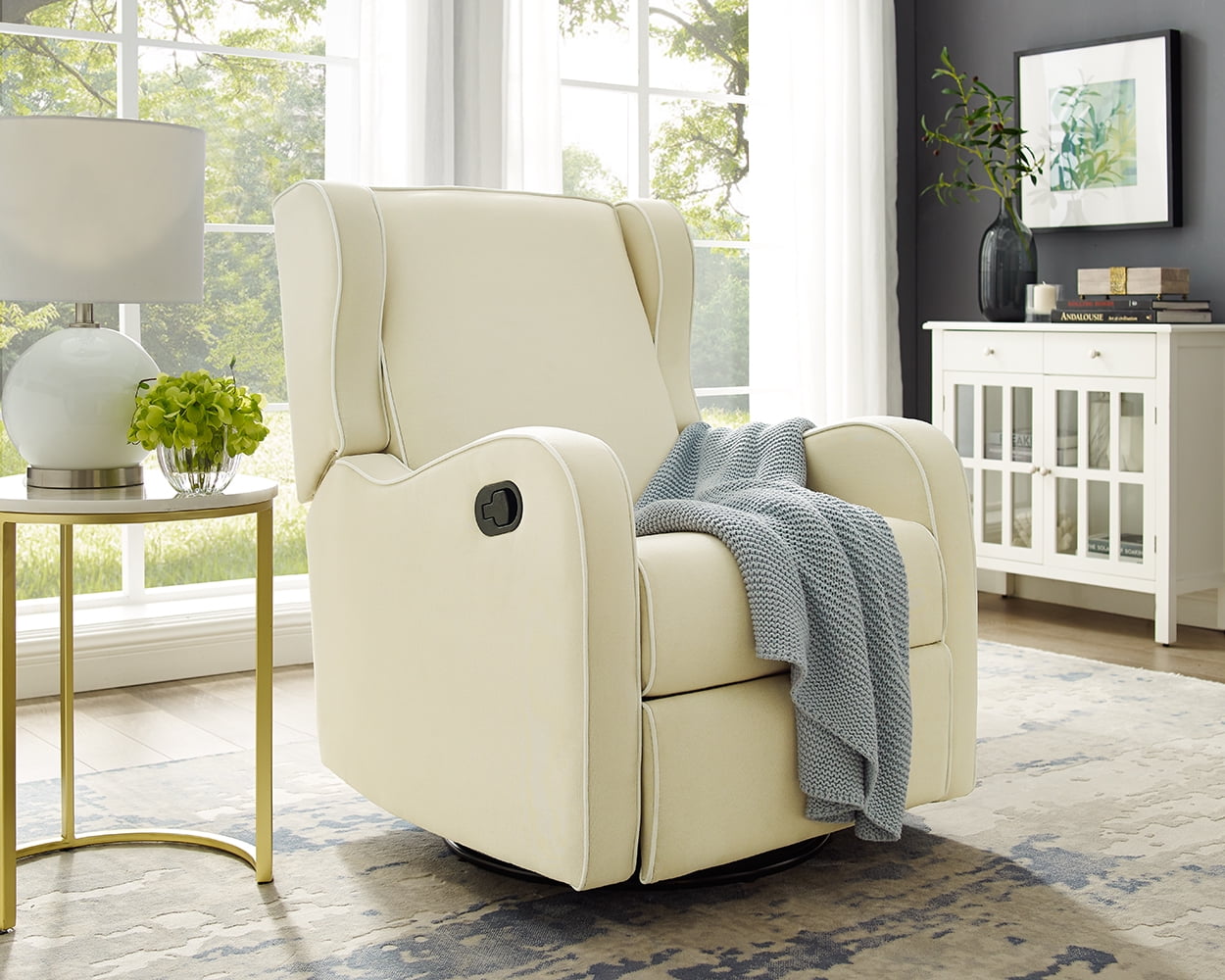 Angel Line Rebecca Upholstered Swivel Gliding Recliner, Gray Fabric