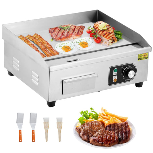Aoile 14" Commercial Electric Flat Top Griddle, 1500W Countertop Non-Stick Teppanyaki Grill with Temperature Control