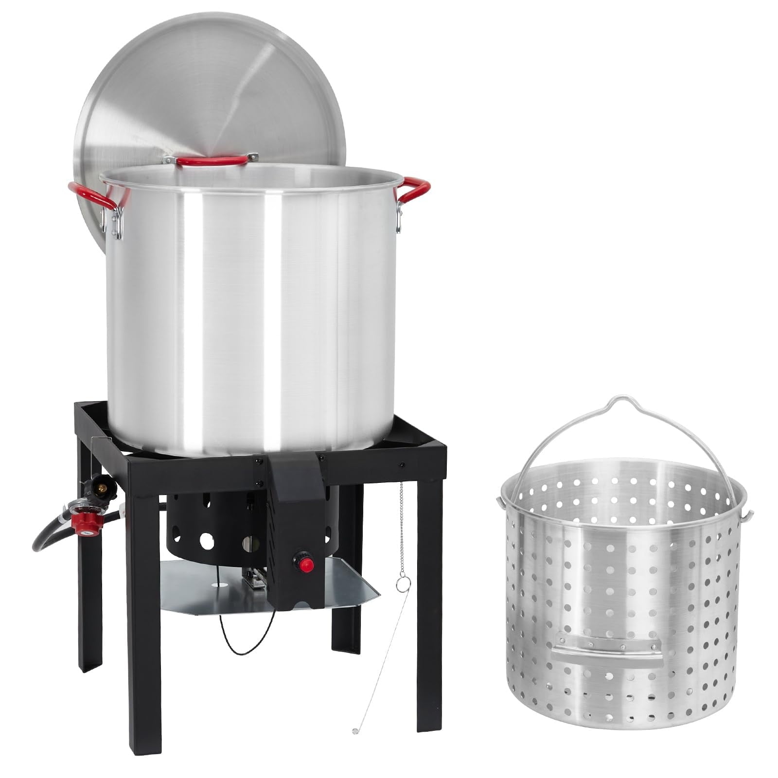 Ataucjin 60 Qt Seafood Boil Pot, Aluminum Crawfish Boiling Kit with Steam/Boil Basket & Strainer, 110000 BTU Propane Jet Burner & Lifting Hook, 10 PSI Regulator, Outdoor Cooking Shrimp Crab Boiler