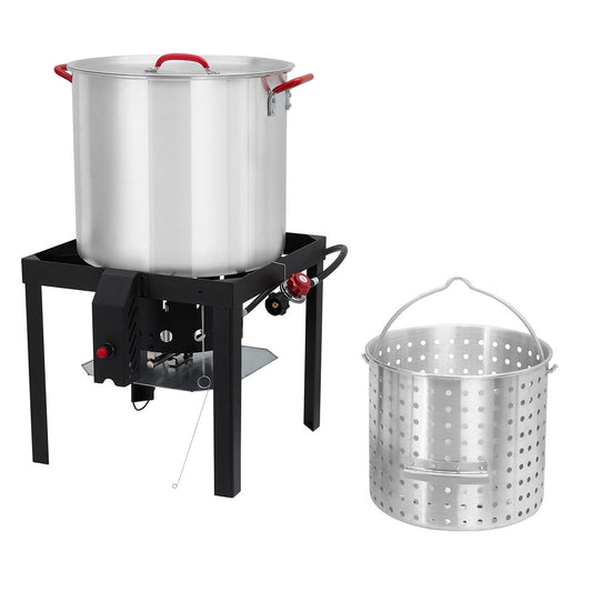 Ataucjin 80Qt Seafood Boil Pot,11,0000 BTU Aluminum Outdoor Seafood Boil Kit, Seafood Boil Pot with Strainer Basket, Propane Stove Burner for Outdoor Cooking Seafood Shrimp, Crab, Crawfish