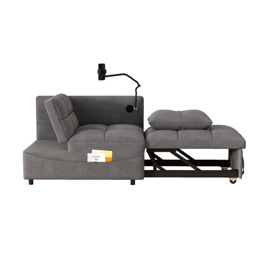 Aukfa 3-in-1 Convertible Sleeper Chair Bed, Pull-Out Sofa Bed with Adjustable Backrest, USB Ports & Swivel Phone Stand for Small Space, Gray