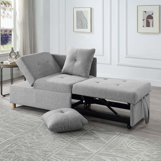 Aukfa Folding Futon Sofa Bed Chair, Convertible Chair Bed with 2 Pillows for Living Room Apartment - Light Gray