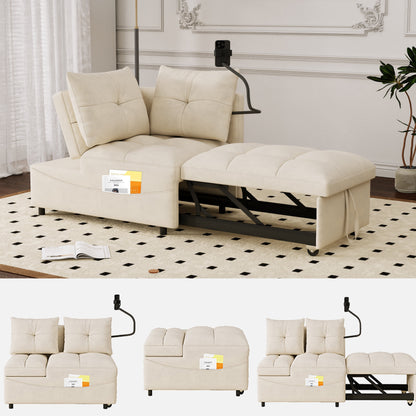 Aukfa Small Sleeper Sofa Bed with USB Charging, 5-in-1 Convertible Velvet Couch with Phone Pocket for Studio Apartment/Dormitory,Black