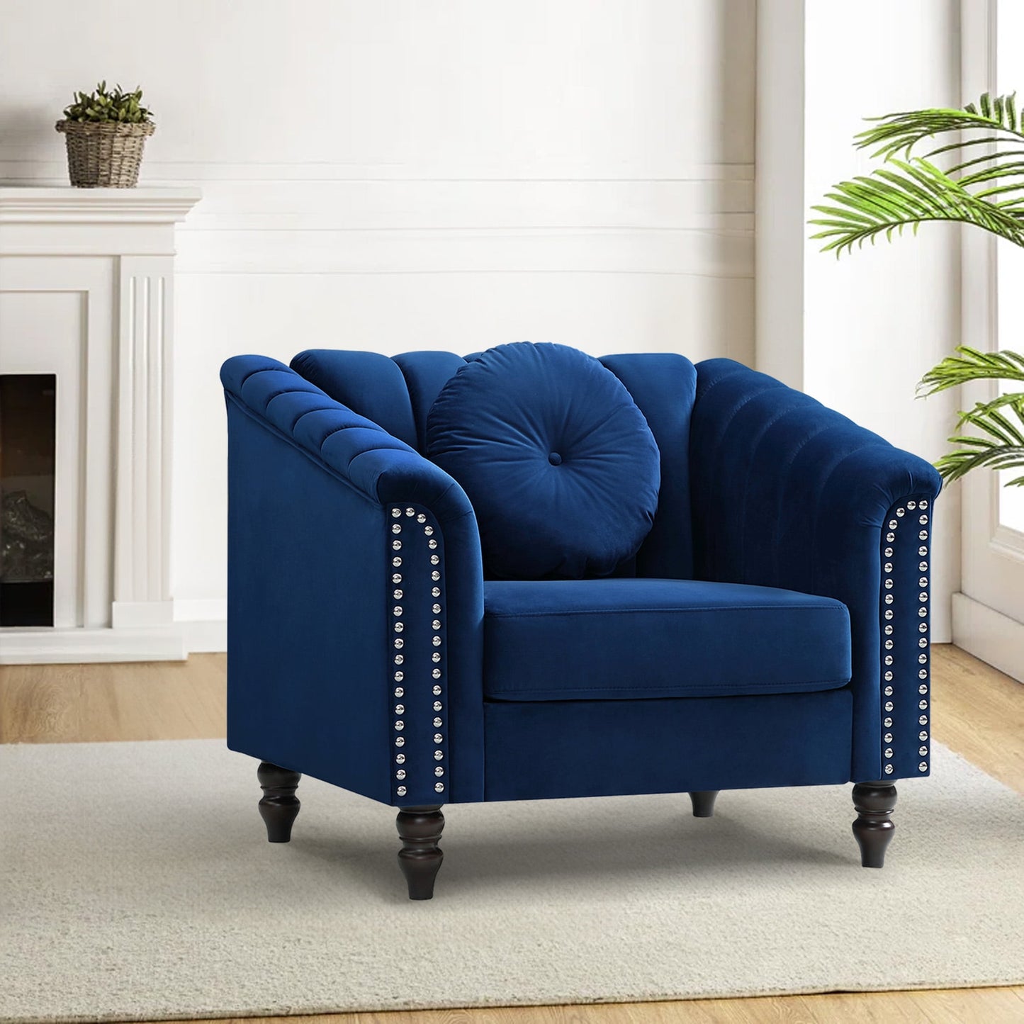 Aukfa Sofa Chair, Flannel Accent Chair with Pillow for Living Room, Blue