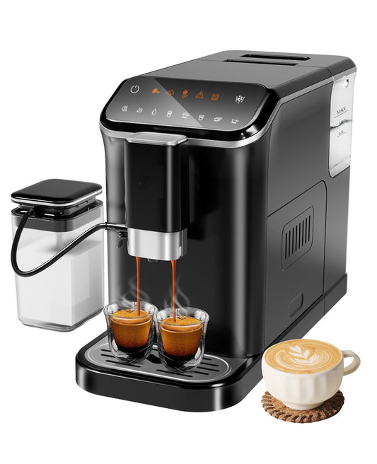 Automatic Espresso Machine 20 Bar,Professional Espresso Maker with Automatic Milk Frother,Built-In & Adjustable Espresso Bean Grinder,Touch Screen Coffee Machine with 1.5L Water Tank,Gift