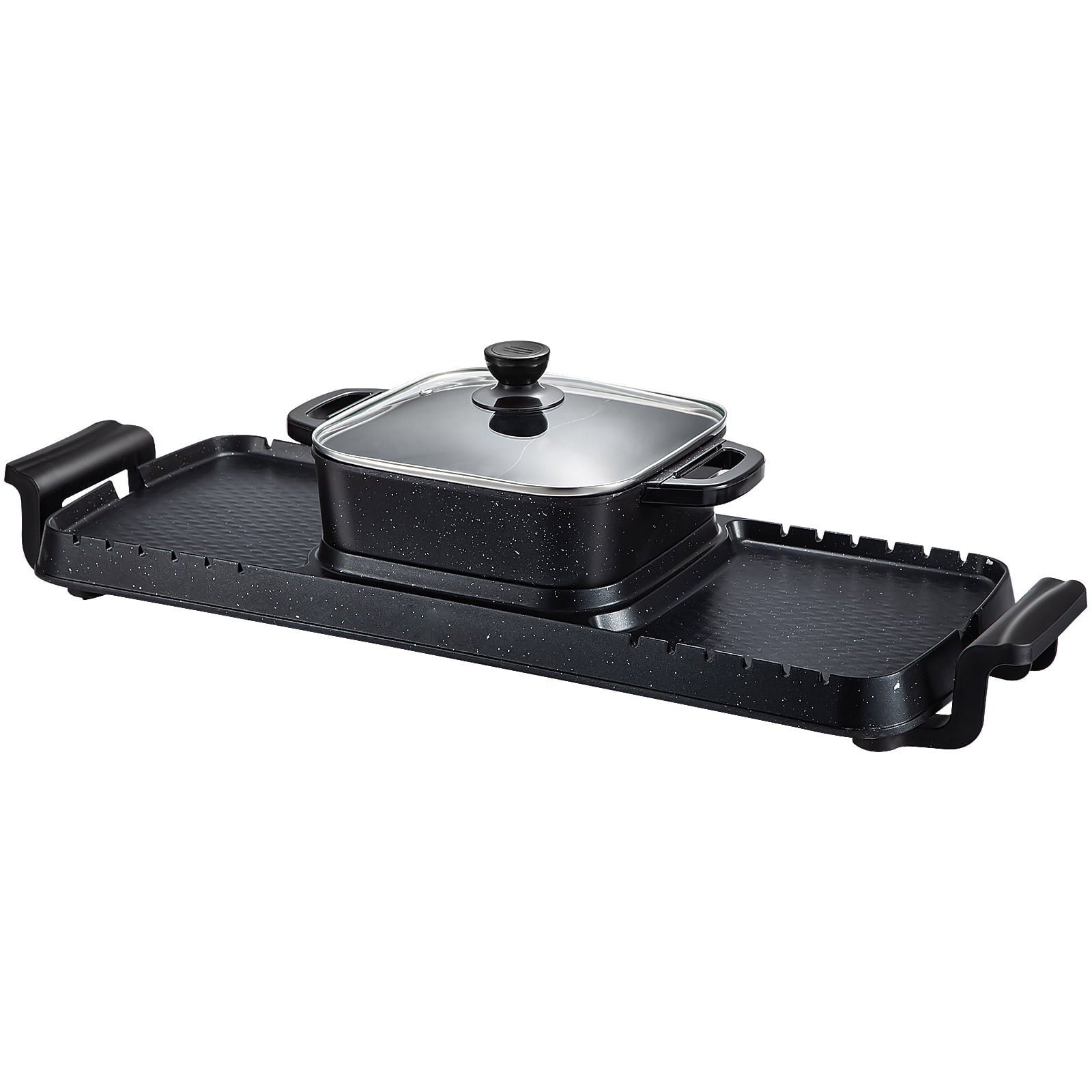 BENTISM 2 in 1 Electric Hot Pot and Grill,2400W Smokeless Hot Pot Grill,BBQ Hot Pot, Black