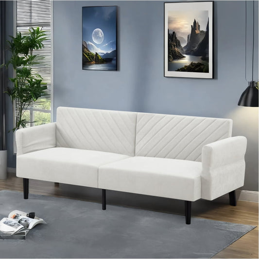 BSHTI 76.8”Tufted Back Futon Sofa,Twin Size Convertible Sleeper,with 5 Adjustable Backrest Positions and Adjustable Armrest,Perfect for Small Spacesc(Beige)