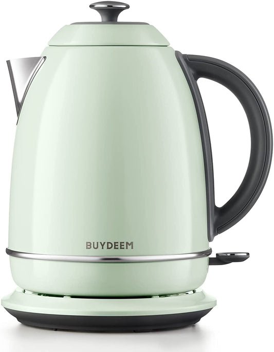 BUYDEEM K640 Stainless Steel Electric Tea Kettle with Auto Shut-off 1.7 L, 1440W (Cozy Greenish)