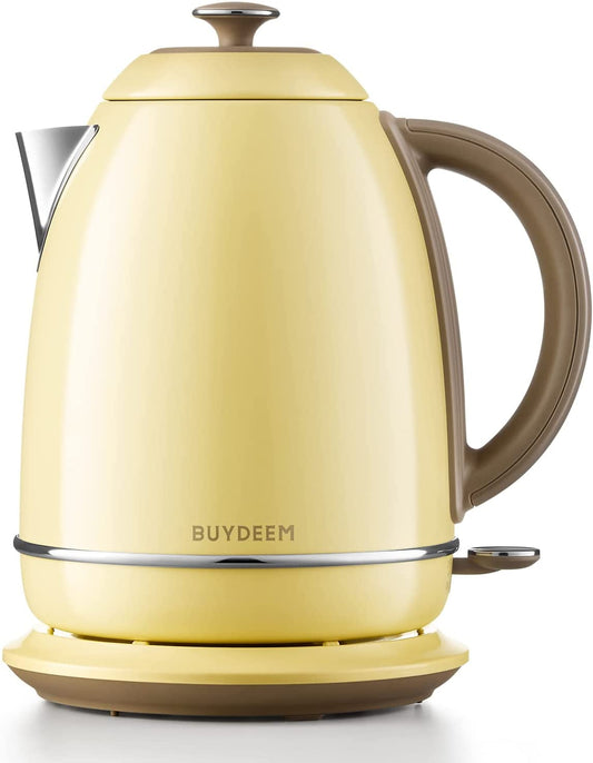 BUYDEEM K640 Stainless Steel Electric Tea Kettle with Auto Shut-off 1.7 L, 1440W (Mellow Yellow)