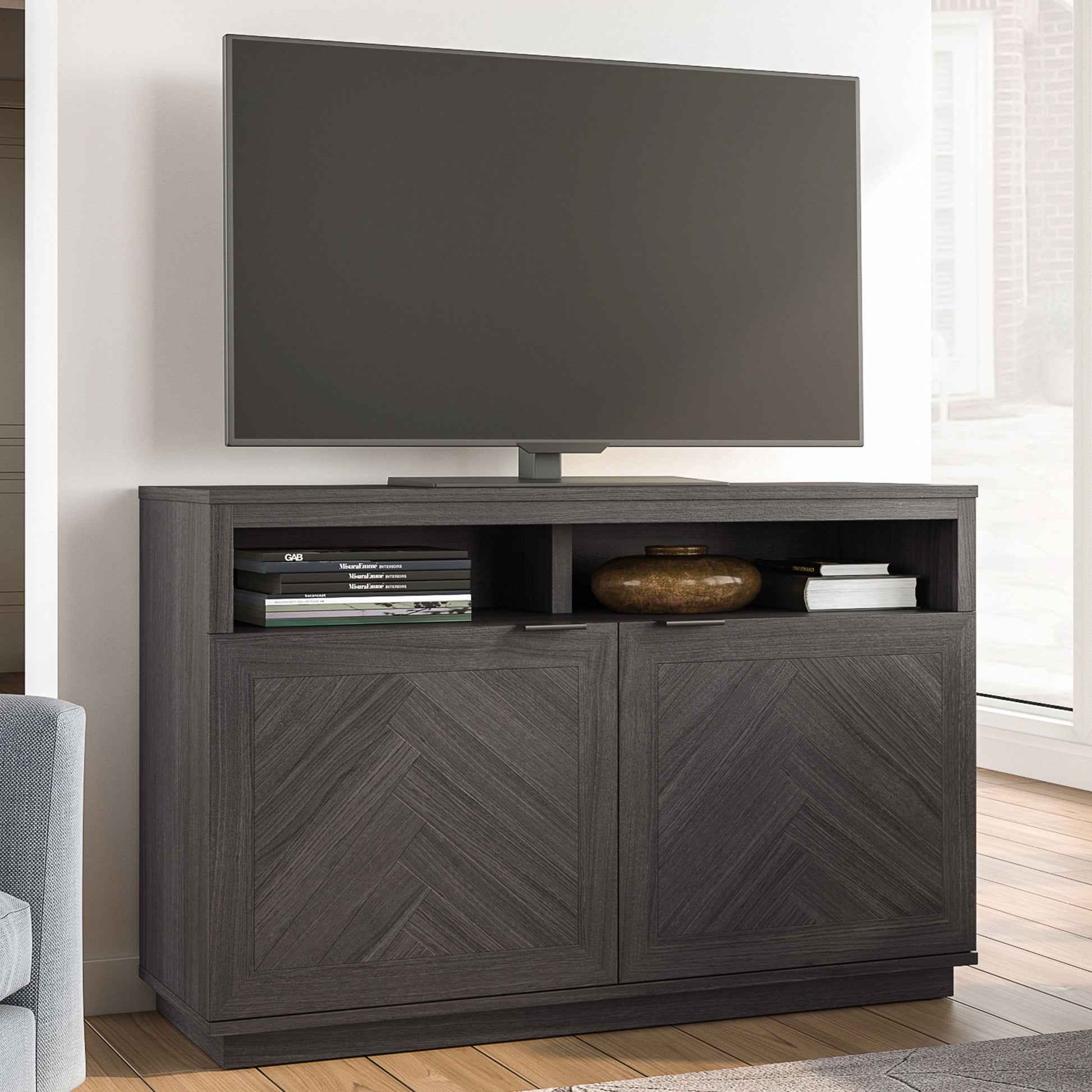 Better Homes & Gardens Herringbone TV Stand for TVs up to 55”, Gray