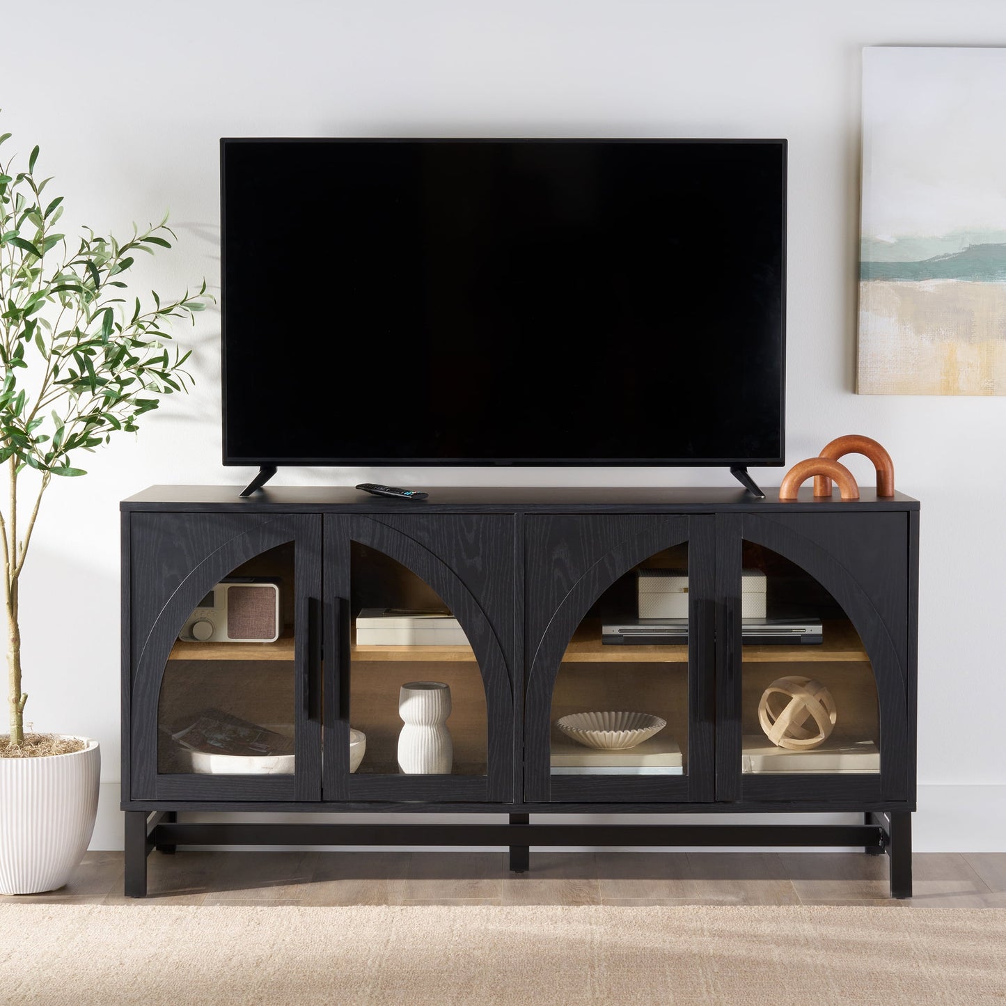 Better Homes & Gardens Juliet Arc TV Stand for TVs up to 65",  Light Honey Finish