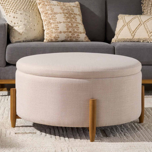 Better Homes & Gardens Springwood Round Storage Ottoman, Cream