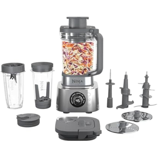 Blender and Food Processor Combo, Foodi Power Blenders For Kitchen and Personal Size, Smoothie Maker, 6 Functions for Bowls, Spreads, Shakes, 72-oz. Glass Pitcher & To-Go Cups, Silver SS401