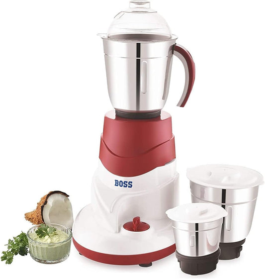 Boss All Time Plus Mixer Grinder 110V, 750 Watts, 3 Stainless Steel Jar (Red)