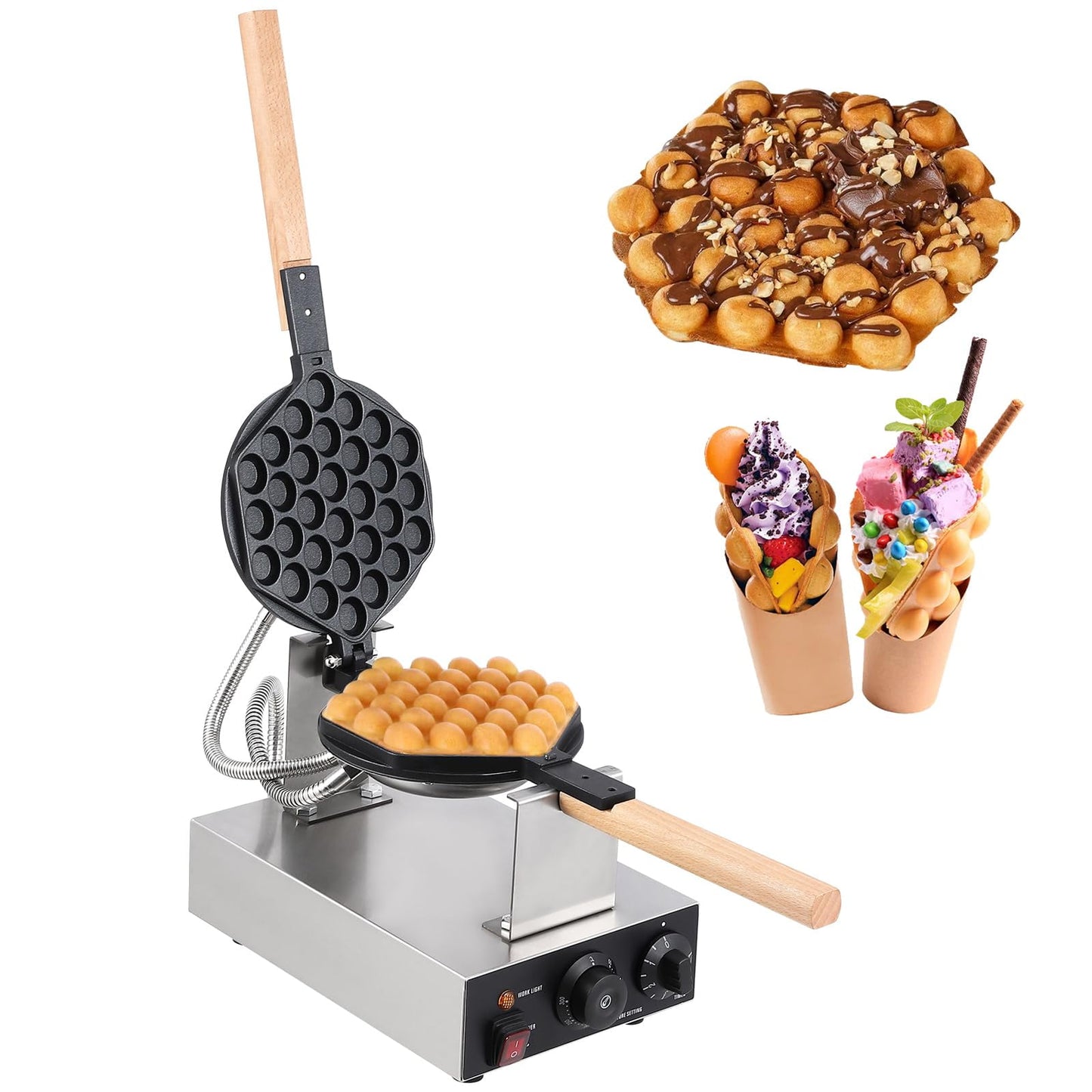 Bubble Waffle Maker 1400W Commercial Bubble Waffle Maker Machine Non-Stick Egg Waffle Maker Electric Bubble Waffle Baker for Home or Commercial Use