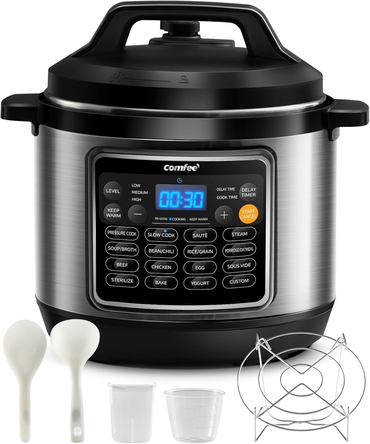 COMFEE’ 16 in 1 Electric Pressure Cooker Instant Multi Cooker Olla de Presion Non-Stick Pot Yogurt Maker Rice Cooker Slow Cooker Sauté Steamer 8 Quarts Stainless Steel