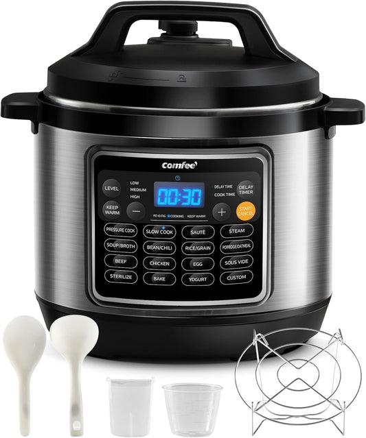 COMFEE’ 16 in 1 Electric Pressure Cooker Instant Multi Cooker Olla de Presion Non-Stick Pot Yogurt Maker Rice Cooker Slow Cooker Sauté Steamer 8 Quarts Stainless Steel