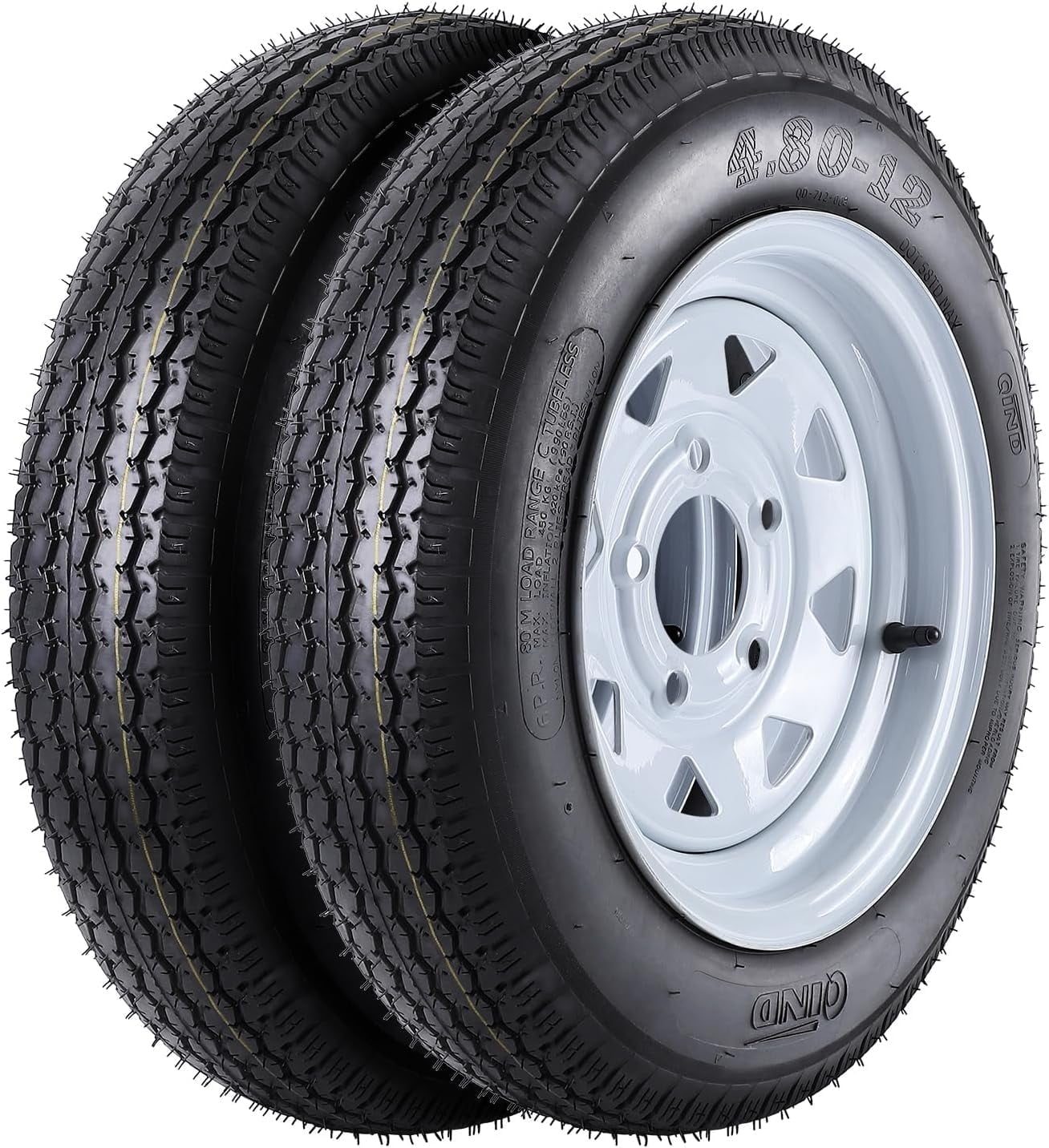 COZONY 2 Pack Trailer Tire on Rims, 6PR，4.80-12，12" Rims 5 Lug White Spoke Wheel, Load Range C,Rubber