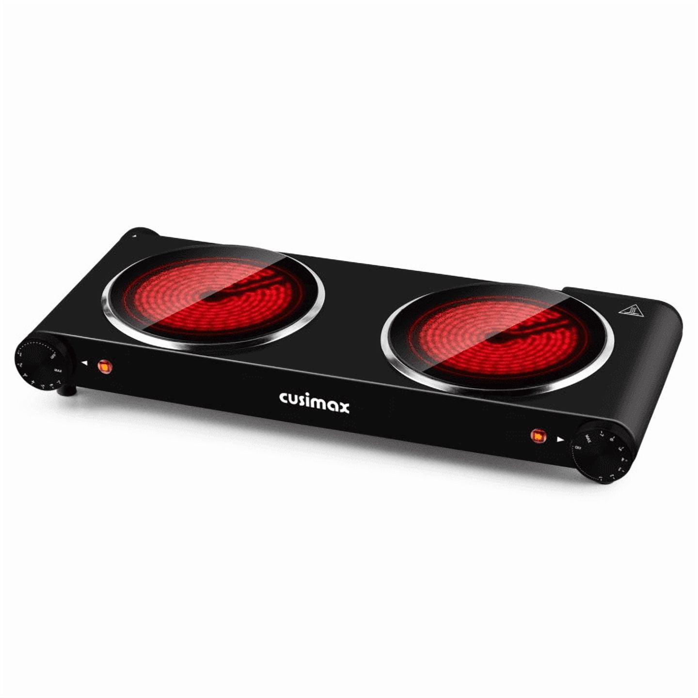 CUSIMAX 1800W Electric Infrared Double Countertop Burner, Stainless Steel