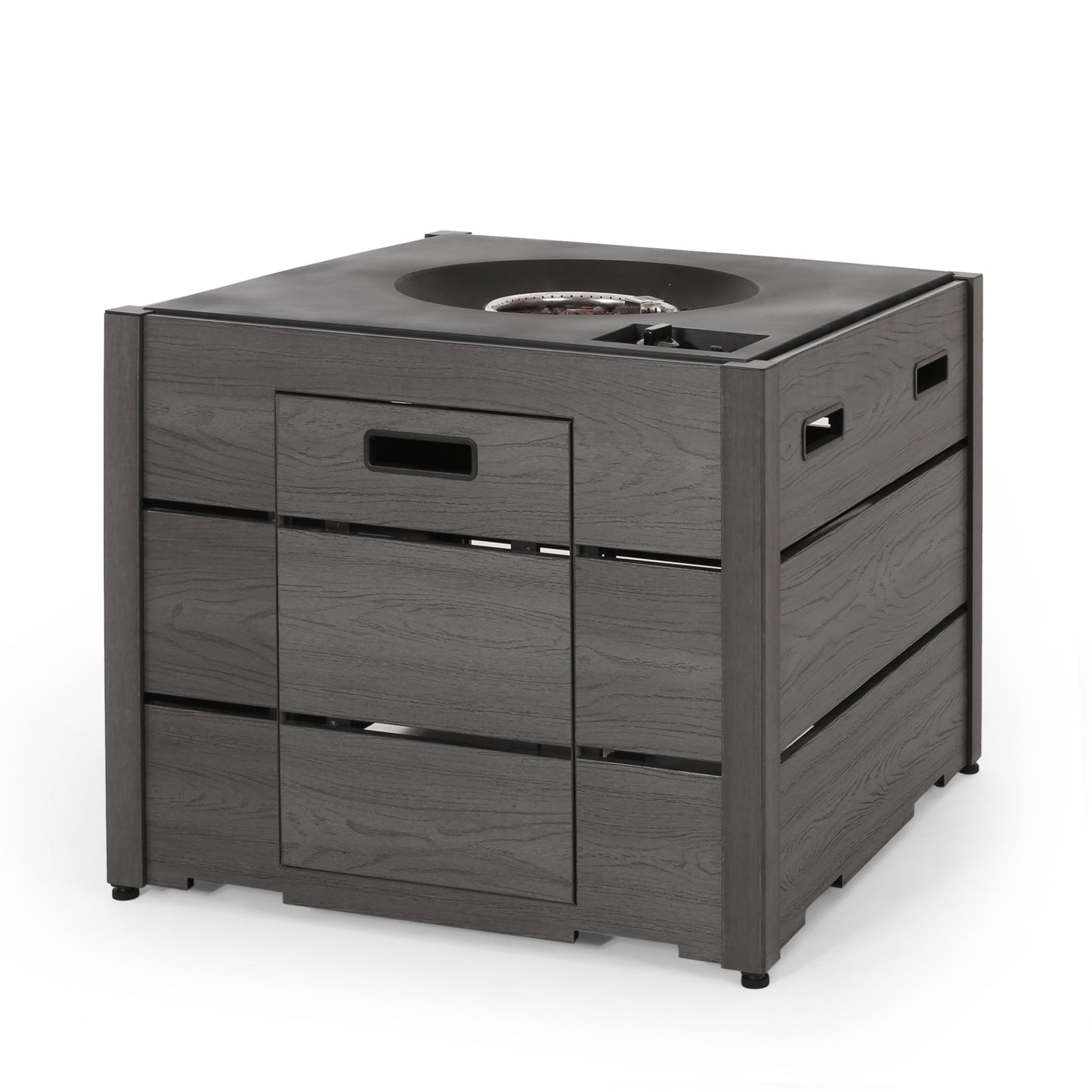 Camak Wood Resin Outdoor 31" Rectangular Fire Pit - 40,000 BTU, Gray